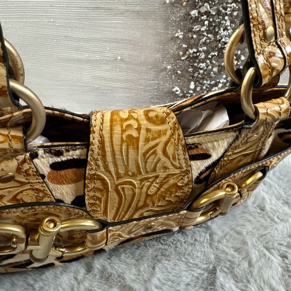 Hype Animal Print Brass Metal Leather Shoulder Bag Gold Tone, - Picture 4 of 11